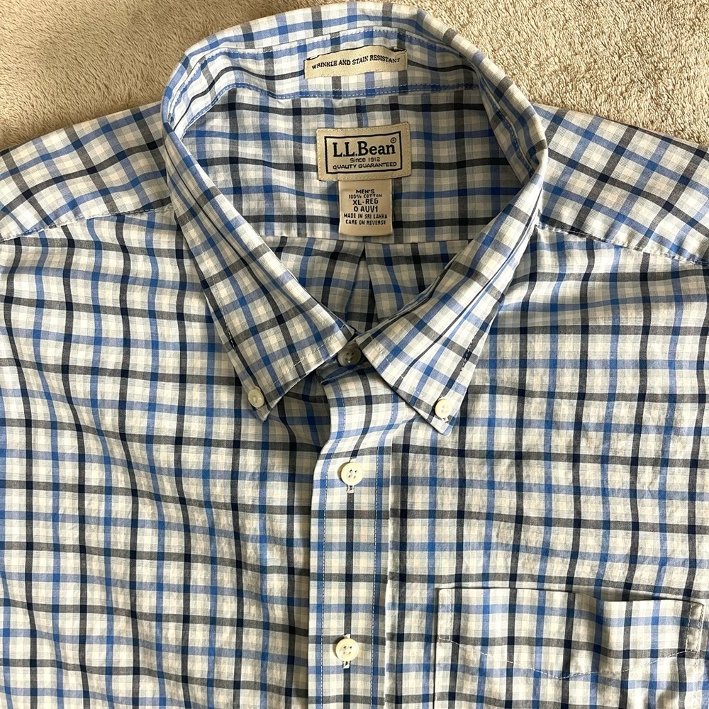 Vintage LL Bean Long Sleeve Button Down Shirt Mens XL Blue Plaid Cotton US